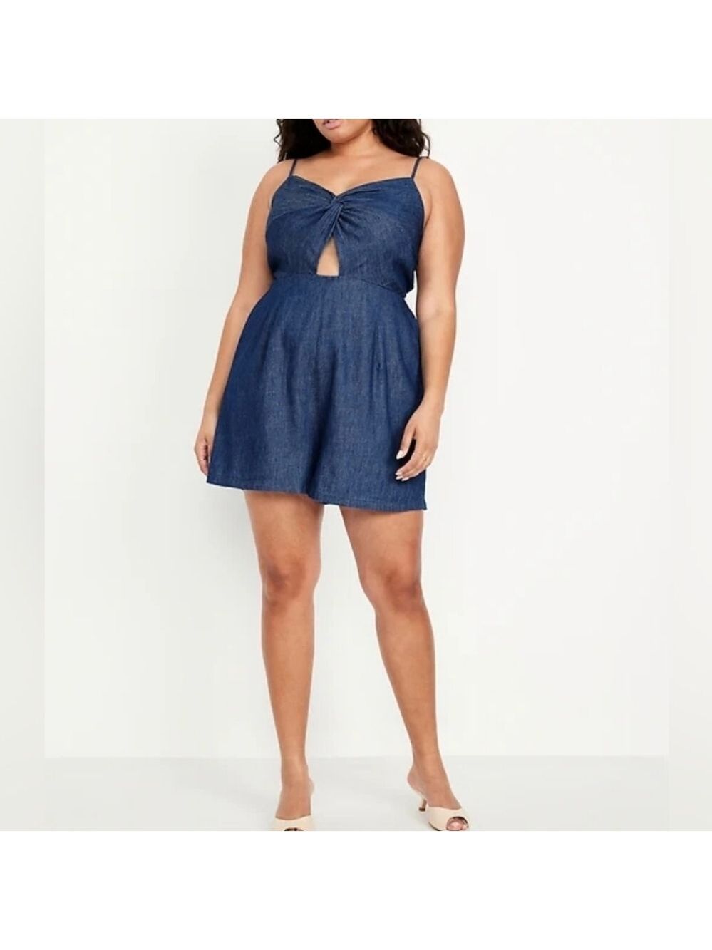 4X • Old Navy • Fit & Flare Twist-Front Cami Dark Blue Denim Romper